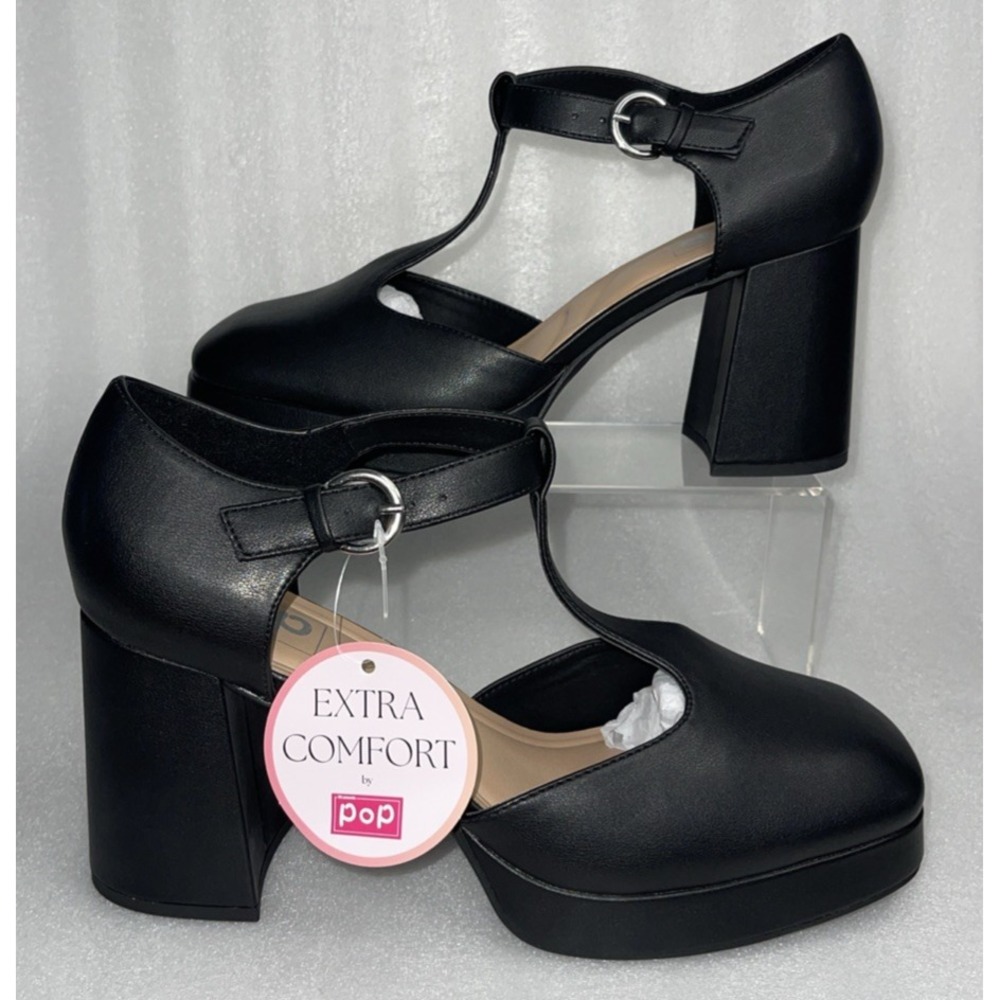 POP Worthy Black Mary Jane Chunky Platform Heeled Retro Shoe Women's Size 11 NEW - Picture 3 of 16